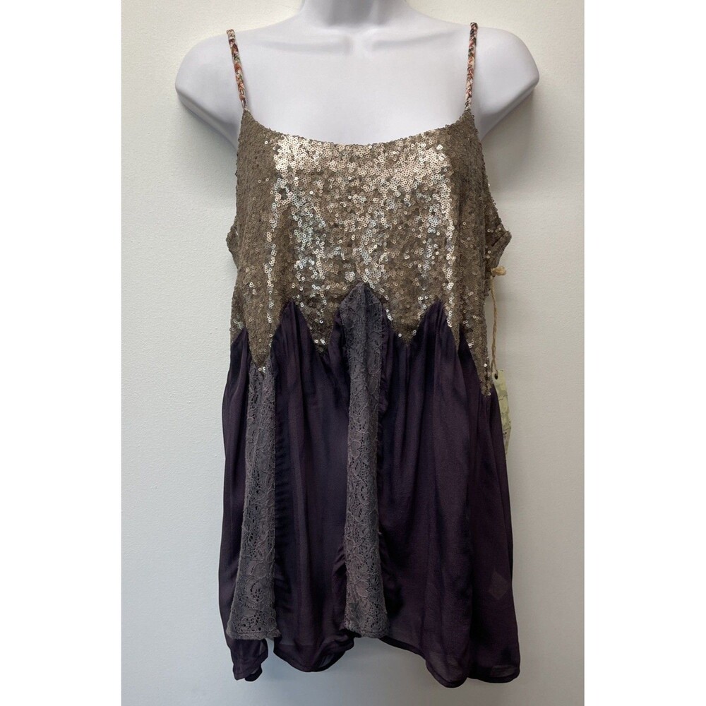 NWT Buckle $59.95 Size Large Sheer Sequins Spaghetti Straps Flowy Summer Blouse
